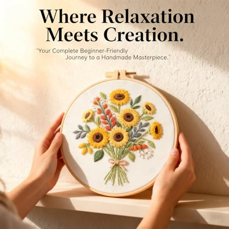 Sunflower Embroidery Kit for Beginners - All in One DIY Cross Stitch Starter with Hoop, Pre-Printed Fabric, Embroidery Threads, Needles,Perfect Craft Gift for & Home Decor Generic