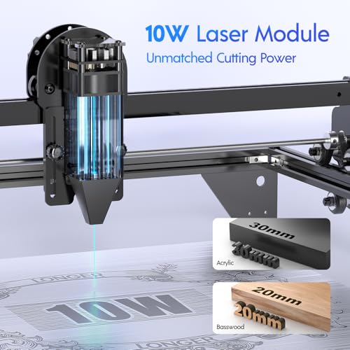 Longer RAY5 10W Laser Cutter and Laser Engraver for Tumblers, with Rotary Roller Bundle, 17.3"x 17.3" Honeycomb Working Bed, Camera Kit, and Air Pump Laser Engraver for Wood and Metal, Acrylic Longer