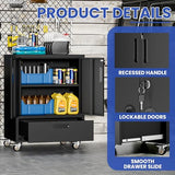 OPTYMIRA Metal Tool Storage Cabinet with Wheels,Black Heavy Duty Mobile Rolling Tool Cabinets for Garage,Metal Storage Cabinets with 2 Locking Doors and 1 Drawer,Assembly Required OPTYMIRA