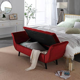 Hdxdkog Velvet Storage Bench for Bedroom End of Bed, 65" Upholstered Rolled Armed Button Tufted Stool Bench, Storage Ottoman Long Bench with with 2 Pillows for Entryway (Wine Red) Hdxdkog