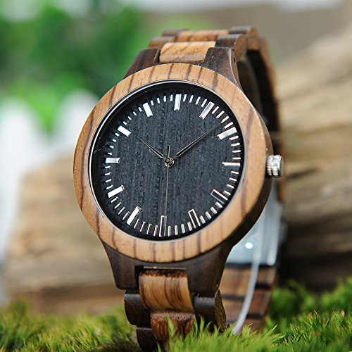 BOBO BIRD Men's Zebra Wood Watch Analog Quartz Lightweight Handmade Wooden Sports Casual Watches BOBO BIRD