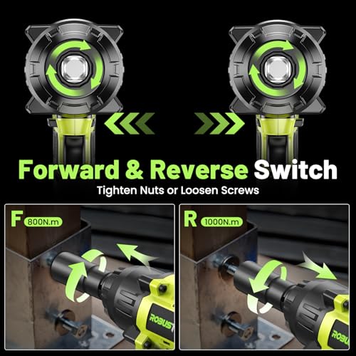 Robustrue 1000N.m(740ft-lbs) Cordless Impact Wrench, High Torque Brushless 1/2 Impact Gun, 21V 2 x4.0Ah Battery, Fast Charger, 4 Sockets, Pistola De Impacto for Home Car Tires Truck Mover Robustrue