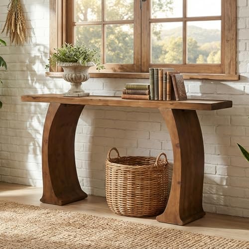 Tribesigns 63" Farmhouse Console Table for Living Room, Rustic Entryway Table with Curved Legs, Vintage Brown Tribesigns