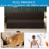 Stretch Armless Futon Cover with Skirt Knitted Jacquard Futon Sofa Bed Cover Machine Washable Futon Couch Cover Futon Sofa Cover Furniture Bed Protector with Elastic Bottom for Kids,Pets(Coffee) HFCNMY