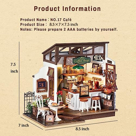 Rolife Coffee Shop Miniature Dollhouse Kit with LED Lights - DIY Crafts for Adults, Birthday Gifts and Hobbies Rolife