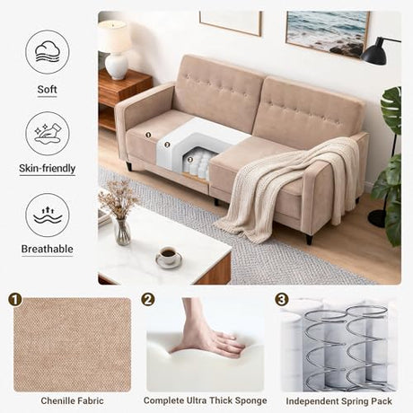 Culect 80" L Futon Sofa Bed, 3-in-1 Adjustable Futon Bed for Sitting or Reclining, Suitable for Living Room, Studies and Small Space, Linen Fabric, Beige Culect