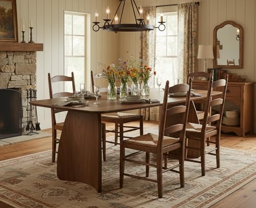 ROCITY 70 Inch Large Dining Table for 6-8 People, Solid Wood Kitchen Table with Curved Wooden Legs, Mid Century Modern Rectangular Long Dinner Table for Dining Room, Walnut ROCITY