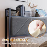 HOMERECOMMEND Full Size Bed Frame with LED Lights and Headboard Storage and Charging Station,Full Floating Bed Frame with Heavy Duty Metal Slats,Easy Assembly, Black and Gray HOMERECOMMEND