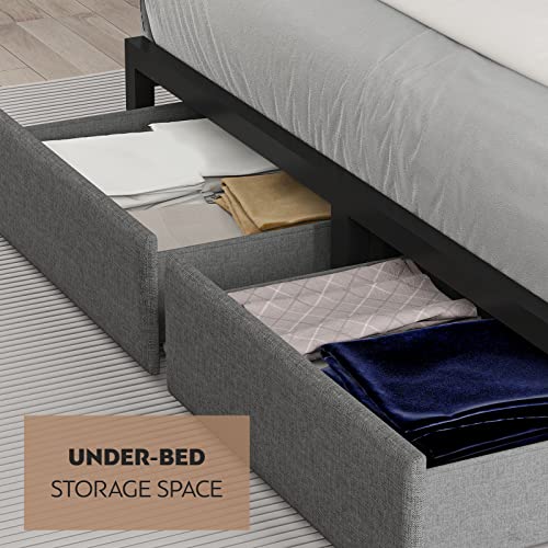 CIKUNASI Queen Size Bed Frame with Storage, Charging Station, and LED Lights - WoodArtSupply