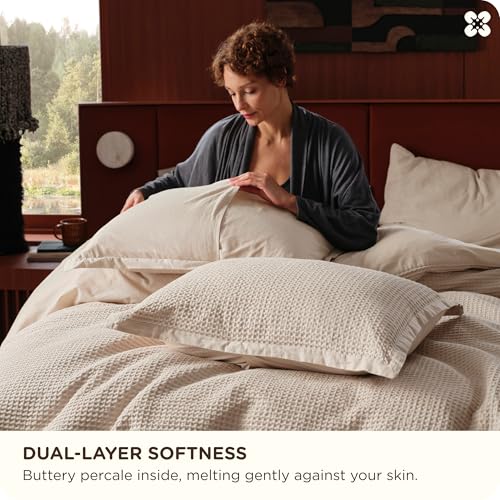 Bedsure Cotton Duvet Cover King - 100% Cotton Waffle Weave Beige Duvet Cover King Size, GentleSoft™ and Breathable Bedding Set for All Season, 3 Pieces, 104"x90" Bedsure