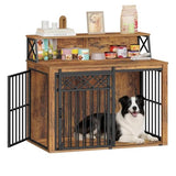 Hzuaneri 39.4'' Dog Crate Furniture, Large Wooden Dog Crate with Storage and 3 Doors, Indoor Kennel for Medium/Large Dogs, End Table with Barn Door, Chew-Proof and Escape-Proof, Rustic Brown DFC87401B Hzuaneri