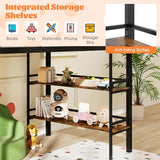 Giantex Low Loft Bed Twin Size, Heavy Duty Metal Frame w/Storage Shelves, Ladder & Full-Length Guardrails, Ample Under-Bed Space, Kids Loft Bed with Stairs for Boys Girls Junior, No Box Spring Needed Giantex