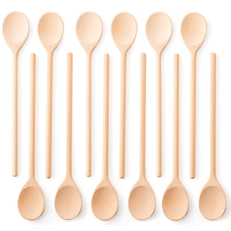 Mr.Woodware 10 Inch Wooden Spoons for Cooking - Set of 12 Long Handle Wooden Spoon for Mixing, Stirring, Tasting - Kitchen Wooden Utensils For Cooking and Crafts, Personalized Engraved Wood Burning Mr. Woodware