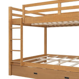 Merax Queen Size Bed with Trundle - Space-Saving Solid Wood Frame, Built-in Safety Rails and Ladderm, Wood Merax