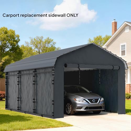 Outsunny Carport Replacement Sidewall Panels Set of 4 for 12' x 20' Carports, UPF50+ Waterproof PE Tarp Replacement Side Wall Cover with Zipper Door, Top Cover and Frame Not Included, Dark Gray Outsunny