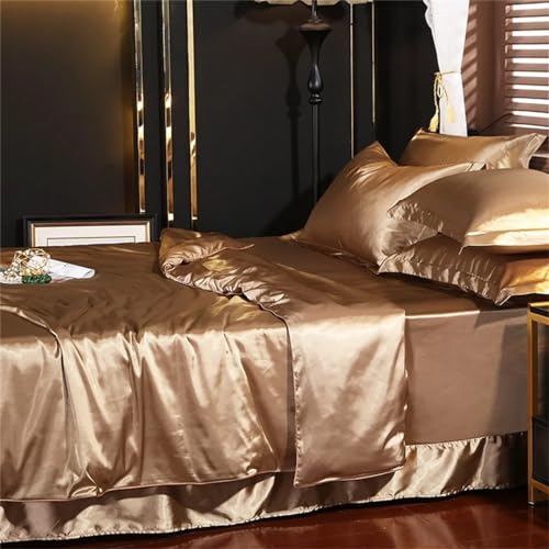 Natural Mulberry Silk-Blending Fabric Duvet Cover Set Satin Bedding Set Queen Size Silky Quilt Cover Set 3 AU Single Size 4 pcs#Set Suwequest