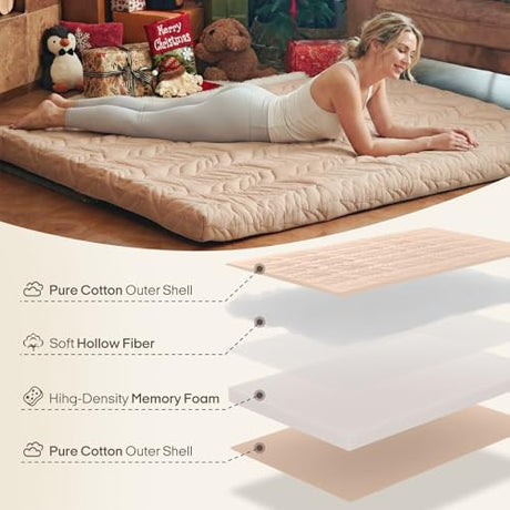 ZonLi Japanese Floor Mattress Futon Mattress Queen Size, Thicken Roll Up Tatami Mat w/ 100% Cotton Washable Cover, Portable & Foldable Floor Bed Mattress for Sleeping, Dormitory, Adult Kids, Coffee ZonLi