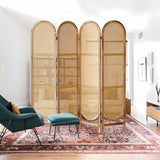 Aletheiawu 4 Panel Room Divider, 5.6 Ft Foldable Wood Room Divider Screen, Hand-Woven Rattan Folding Privacy Screens with Double Hinges, Wall Divider for Room Separation Bedroom Home Office - Natural Aletheiawu