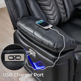 Power Electric Recliner Sectional Sofa Couch with Bass Speakers for Living Room, Faux Leather Sectional Reclining Corner Couches Sets with LED Lights, Home Theater Sectionals with Recliners, Black