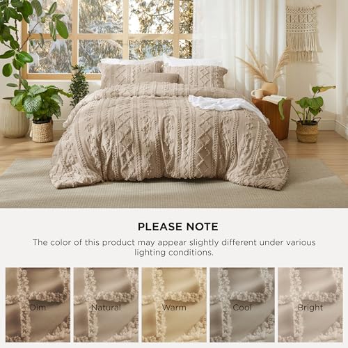 Bedsure Tufted Boho Comforter Set Twin Size - Khaki Boho Bed Set, GentleSoft™ 2 Pieces Farmhouse Shabby Chic Embroidery Bedding, Gifts for Woman, Soft Jacquard Twin Comforter for All Seasons Bedsure