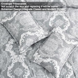 WONGS BEDDING Grey Comforter Set Queen Size, Damask Texture 7 Pieces Gray Bed in a Bag Microfiber Boho Comforter Bedding Sheet Set with Comforter, Flat Sheet, Fitted Sheet,Pillow Shams,Pillowcases WONGS BEDDING