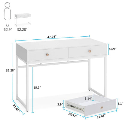 Tribesigns Computer Desk, Modern Simple 47 inch Home Office Desk Study Table Writing Desk with 2 Storage Drawers, Makeup Vanity Console Table White - WoodArtSupply