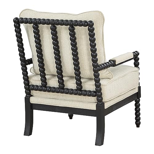 OSP Home Furnishings Eliza Spindle Accent Chair, Linen Fabric with Black Wood OSP Home Furnishings