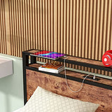 HOJINLINERO Twin Bed Frame with Storage Headboard/USB Charging Station,Single Platform Bed Frame Twin Size No Box Spring Needed,Strong Steel Slats Support,Bedroom Furniture,Rustic Brown HOJINLINERO
