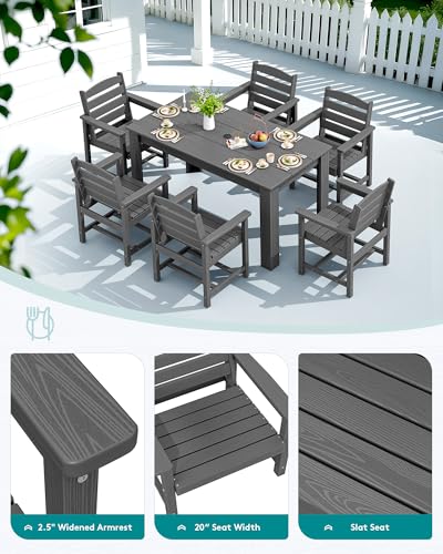 SERWALL Patio Dining Set for 4, Outdoor Dining Sets for 4 Person with 1 Umbrella Hole Cut-Out Rectangular Table and 4 Chairs, HDPE Dining Sets for Garden, Backyard, Poolside, Gray SERWALL