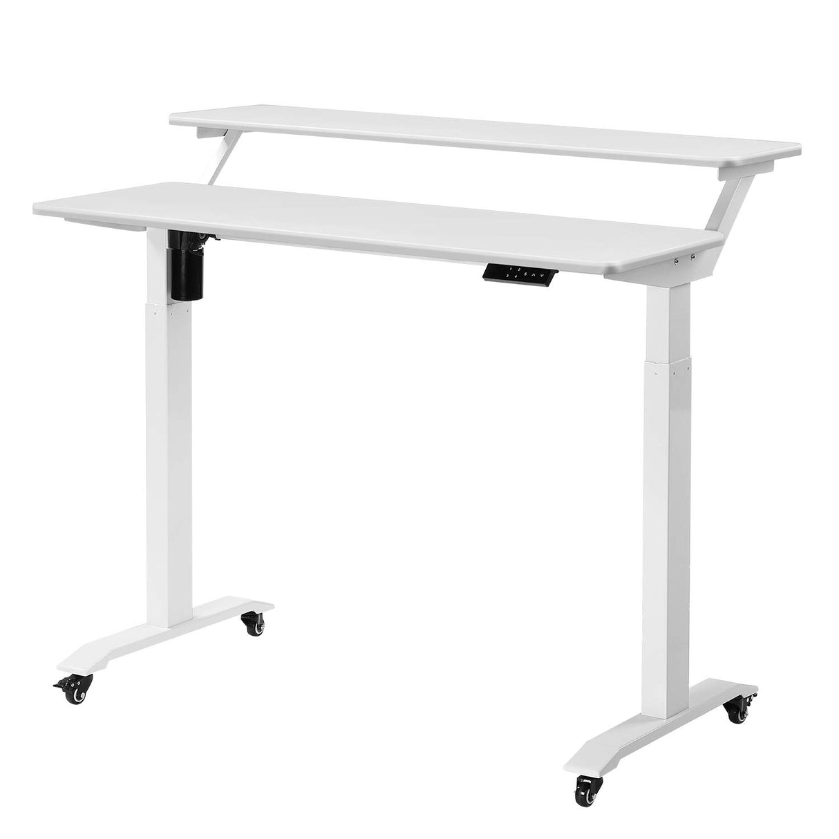UNICOO - 2 Tier Electric Height Adjustable Standing Desk with Wheels, Electric Mobile Standing Workstation, Sit Stand Desk Home Office Desk Whole-Piece Desk Board 48 * 24 in (KT1002-WW) 2Tier UNICOO