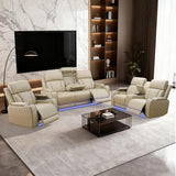 Saxum Tegmen Living Room Furniture Sets, Power Recliner Sectional Sofa with LED Lights, Leather Couch Set, Reclining Sofa for Living Room, Home Theater,and Office (3PCS Set, Beige)