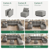 HONBAY Modular Sectional Sofa with Storage, Sleeper Sectional Sofa Modular Sectional Couch for Living Room, Grey HONBAY