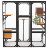 Outdoor Cat Catio Enclosures Large Pine Wood Cat House Patio for Feral Cat Shelter with 2 Enter Doors, 2 Resting Rooms, 3 Platforms, 68.5" H (Black Brown) Caviresta