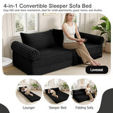 MeMoreCool Convertible Sofa Bed, Folding Floor Couch Bed Queen, Pull Out Sleeper Couch with Pillows, Fold Out Futon Sofa for Bedroom Living Room Small Space, Corduroy Black MeMoreCool