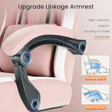 Sweetcrispy Computer Gaming Chair - High Back Ergonomic Desk Chair with Footrest and Lumbar Support, Height Adjustable Task Chair with Linkage Armrests and Headrest, 360° Swivel Wheels, Pink Sweetcrispy