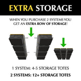 E-Z Garage Storage Tote Slide – Made in USA | Overhead Garage Storage Rack – Ceiling Slide System Holds Up to 5 Tote Bins, Adjustable Rails – 150 lb Weight Capacity – Garage Ceiling Organizer E-Z Garage Storage