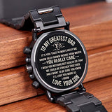 BOBO BIRD Mens Personalized Engraved Wooden Watches, Stylish Wood & Stainless Steel Combined Quartz Casual Wristwatches for Men Family Friends Customized Watch (A-for Dad from Son) BOBO BIRD