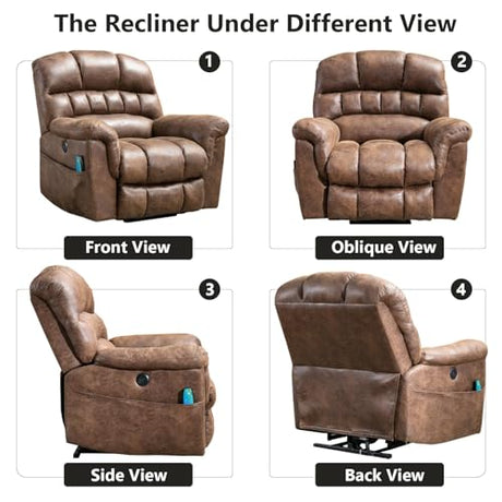 HAOMARKETS Oversized Power Lift Recliner with Massage and Heat for Elderly, Faux Leather Electric Lifting Reclining Chair with Side Pockets and USB Port for Living Room, Brown HAOMARKETS