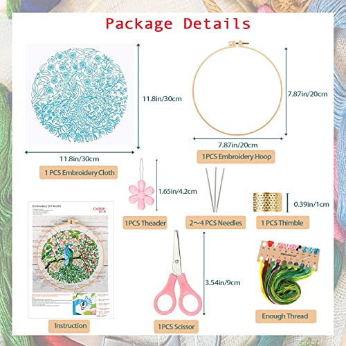 MUFEKUM Embroidery Kit for Beginners, Embroidery Starter Kit with Pattern and Instructions, Embroidery Hoop, Cloth, Threads, Scissors, Needles, Cross Stitch Kits Needlepoint Kits for Adults