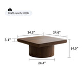 34.6" Square Coffee Table with Cylindrical Leg, Modern Wooden Coffee Table with Solid Wood Veneered, Mid Century Modern Wooden Center Table, Accent Tea Table for Living Room Apartment, Walnut Homora