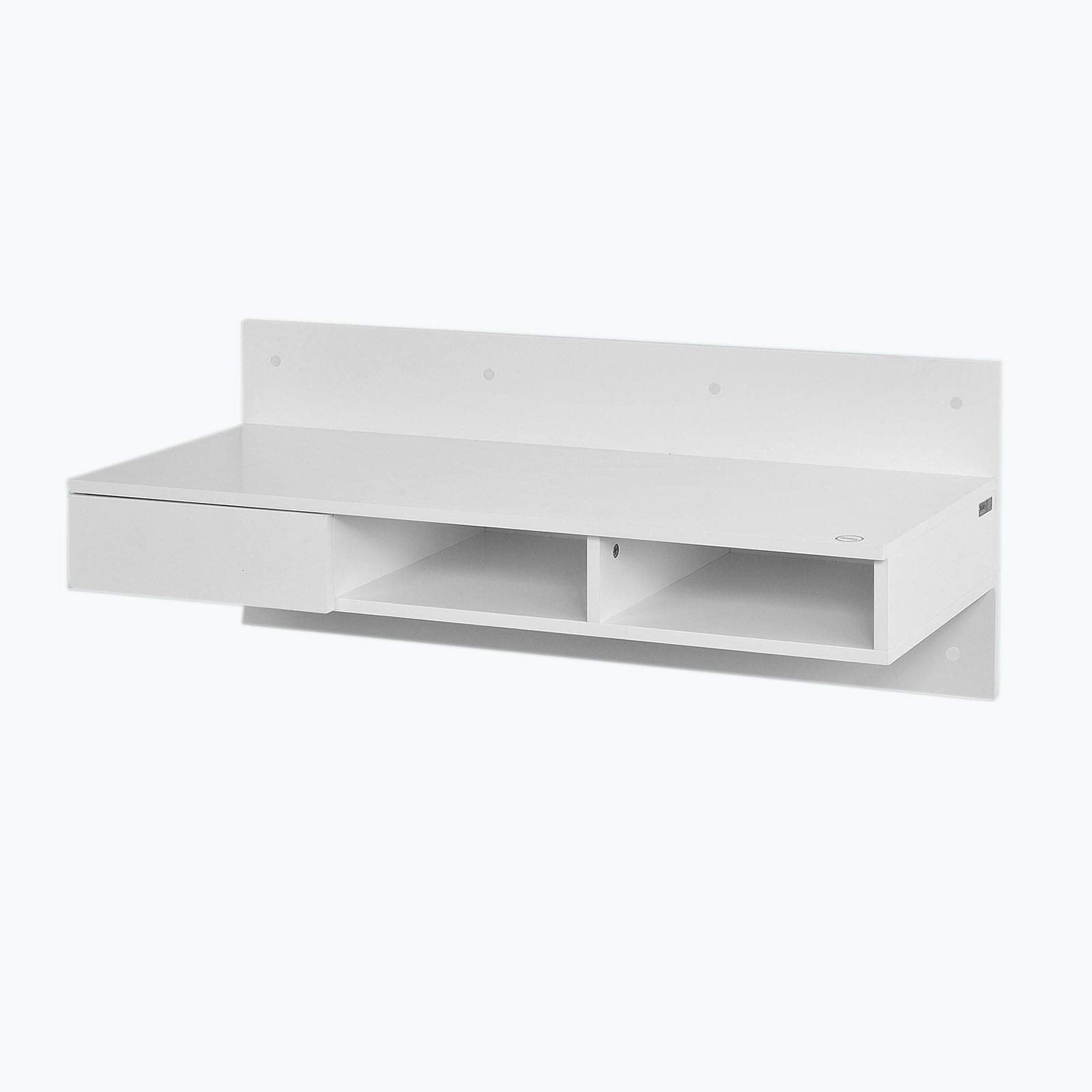 Haotian Wall-Mounted Folding Drop-Leaf Table with Storage Shelves - White - WoodArtSupply