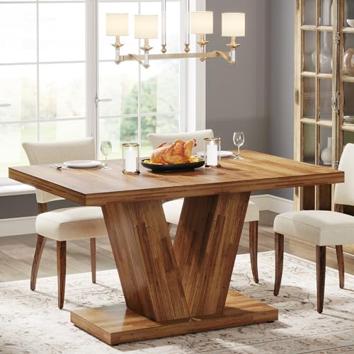 Tribesigns 47-Inch Dining Table for 4, Walnut Brown Kitchen Dinner Table with Heavy Duty Pedestal, Farmhouse Wooden Eating Table for Home, Dining Room, Small Space Tribesigns