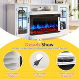 OneBlis 70 Inch Fireplace TV Stand for TVs up to 80", Rustic Media Entertainment Center Console Table with Glass Door Closed Storage, 3-Sided Glass Fireplace, White OneBlis