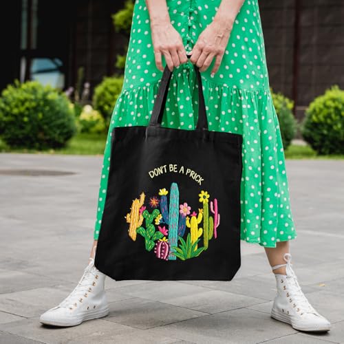 Louise Maelys Cactus Embroidery Kit Canvas Tote Bag for Beginners,Cross Stitch Kits for Adults,DIY Funny Plant Flowers Pattern,Women Shopping Reusable Grocery Bags