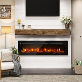 OneBlis 60” Smart Electric Fireplace Heater, Wide Recessed/Wall Mounted Electric Fireplace, Remote Control with Timer, 12 Adjustable Color Flame, Log Set & with Crystal Stone, 750/1500W OneBlis