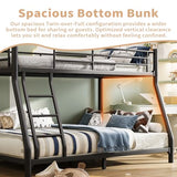 HomJoones Metal Twin Over Full Size Bunk Bed for Adults & Kids,Twin Over Full Bunk Beds, Low Profile Bunkbeds with Length Guardrail and Ladder, No Box Spring Needed,Space Saving HomJoones