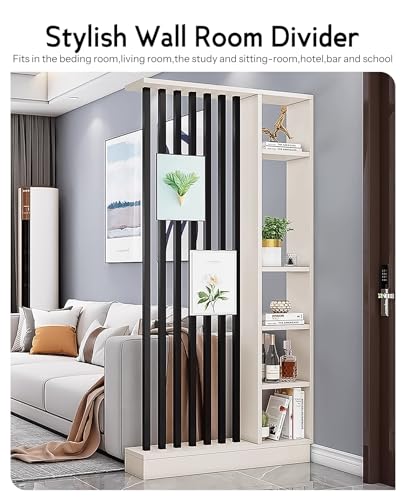 Wall Room Divider, Storage Cabinet Storage Display with Shelves, Modern Freestanding Wood Room Divider Screen, Wall Privacy Screens for Home Decorative (Beige+Black,39.5" L x 9.5" W x 79.5" H) Kavie