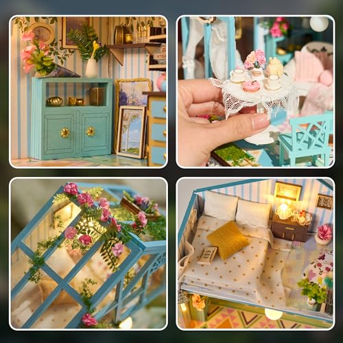 BenBen DIY Miniature House Kit, Mini House Building Kit for Adults, Model Craft Kits with Furniture, Tiny Dollhouse Diorama to Build for Hobbies, Gifts for Family and Friends(Garden Tea House)