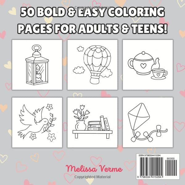 Stress Relief: Bold and Easy Coloring Book for Adults and Teens (Cute & Simple Coloring) WoodArtSupply