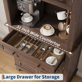 GarveeHome 72 in Tall Kitchen Pantry Cabinet, Kitchen Hutch Bar Cabinet with Microwave Stand, Cupboard with Drawers Glass Doors for Dining Room, White (Brown, 32" Wide) GarveeHome